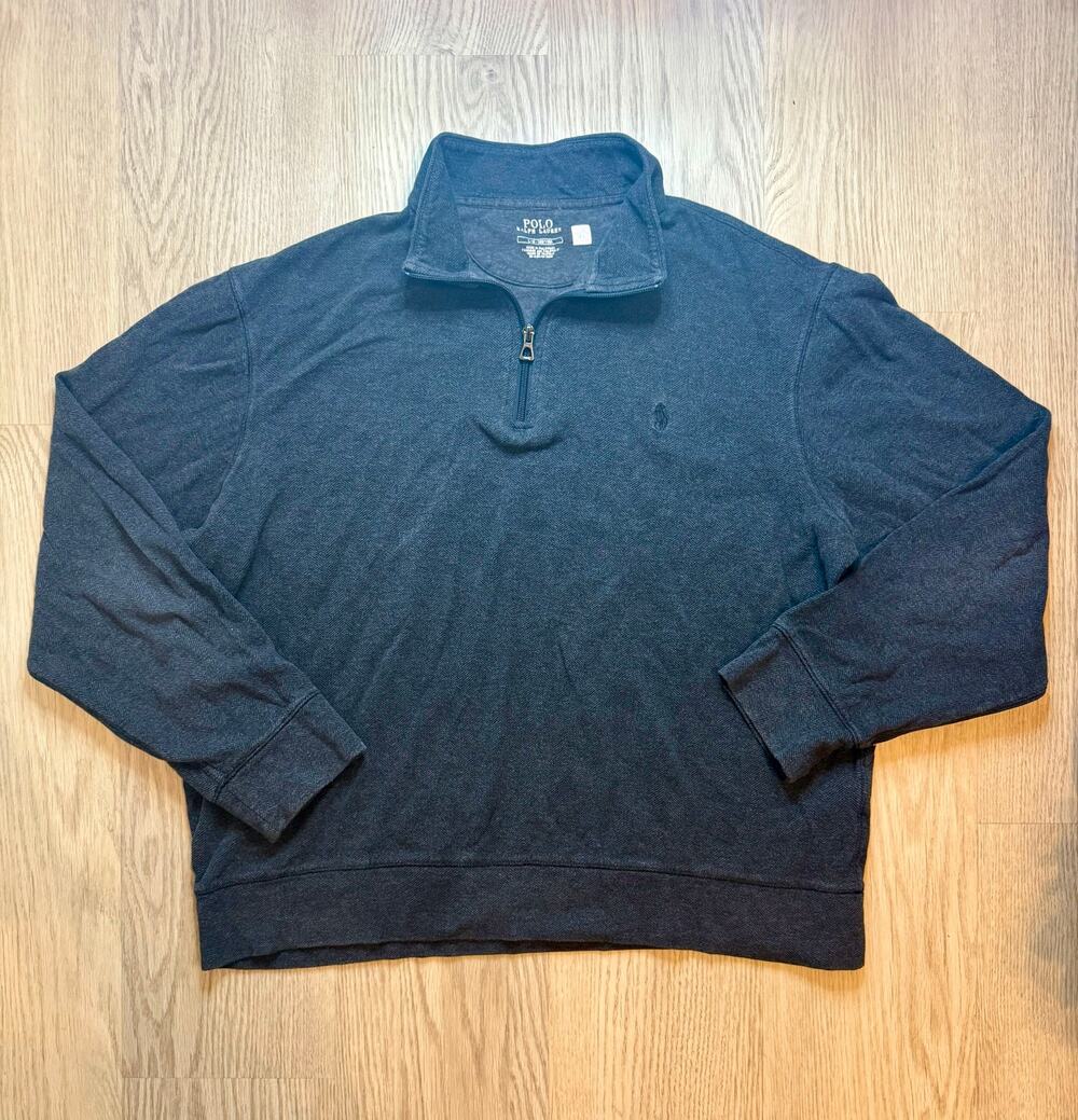 Polo Ralph Lauren Men’s Large Quarter‑Zip Pullover – Dark Gray – Classic Fit